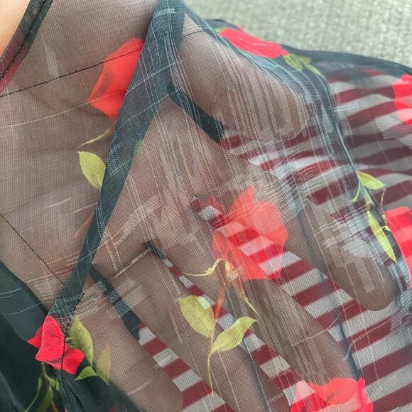 VTG Y2K Skirt Women M Red Striped Floral Knee Length Femme Fairy Office Siren - Picture 9 of 9